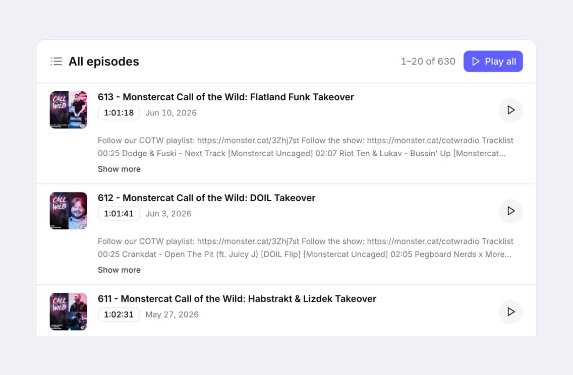 Every episode, always up to date