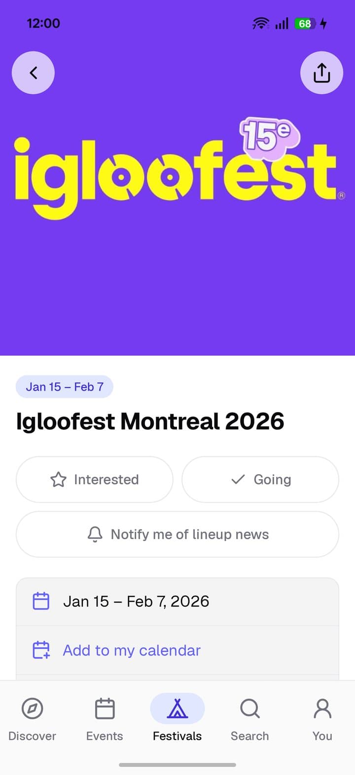 Igloofest Montréal 2026 with Interested, Going and lineup alerts