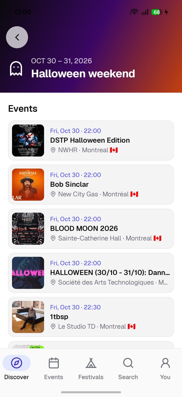 Halloween weekend: a list of events with dates, venues and country flags
