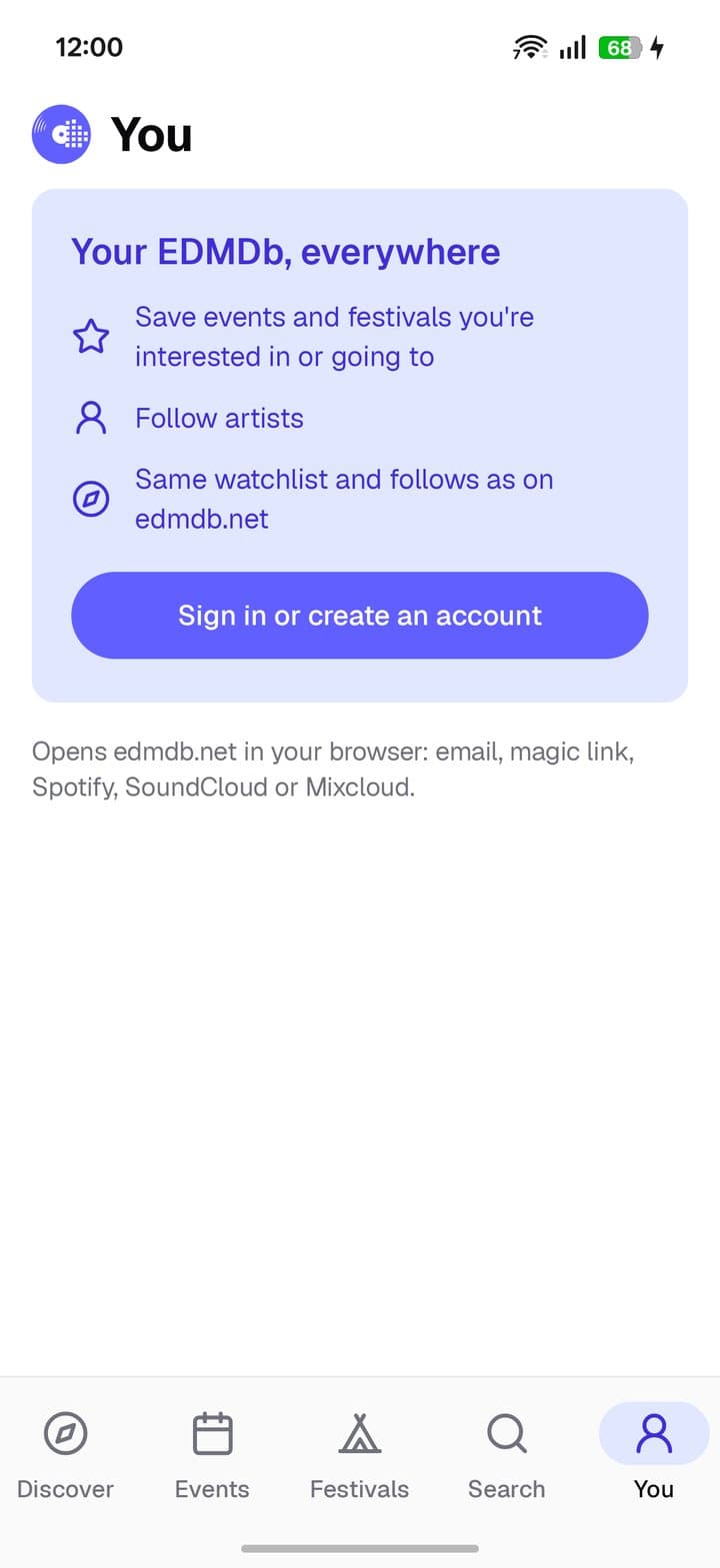 You tab signed out: what an account gives you, and Sign in or create an account