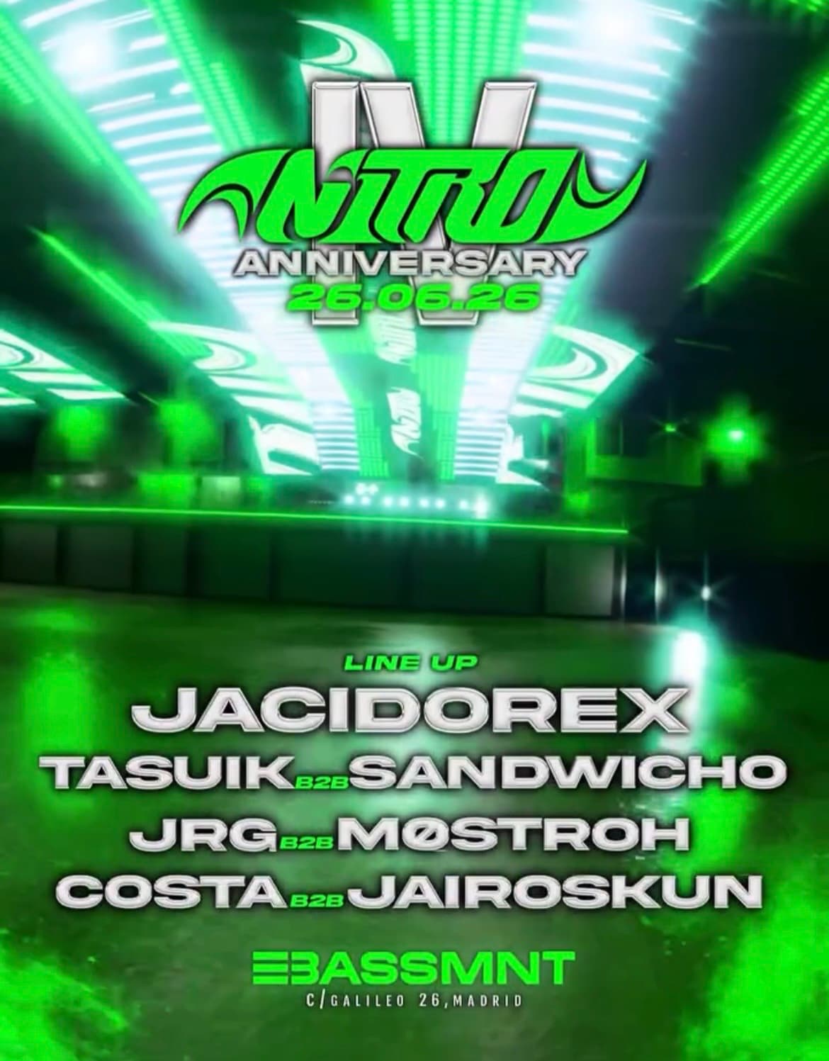 NITRO AT THE BASSEMENT/ IV ANNIVERSARY: Jacidorex + Tasuik B2B Sandwicho + more DJs