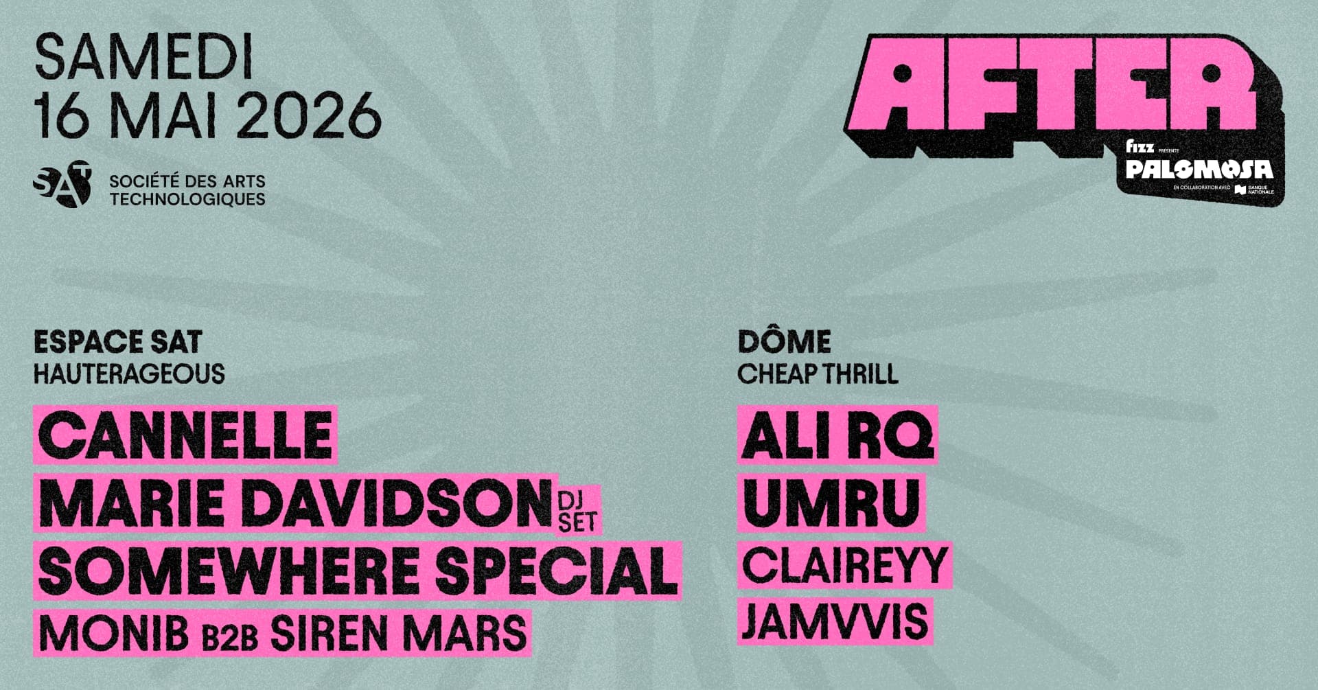 AFTER Palomosa: Cannelle, Marie Davidson (DJ set), Somewhere Special / umru, Ali RQ